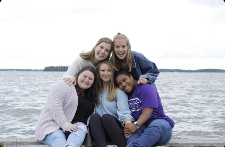 Marshall student Shaun Thompson (bottom far right) poses with friends Katelyn Reece, Mary Margret Gill, Abby Klein and Meghan Reid during a mission trip to Uppsala, Sweden over the summer.