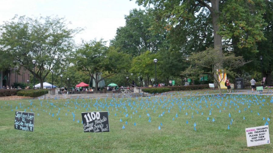 During+National+Suicide+Prevention+Month%2C+flags+placed+on+Marshalls+campus+represent+the+number+of+suicides+that+occur+on+college+campuses+each+year.