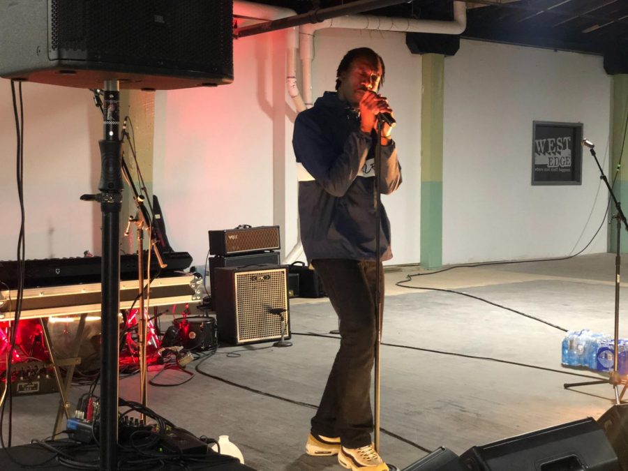 Local rapper Shelem performs during the Localization pop-up show at the West Edge Factory Oct. 18.