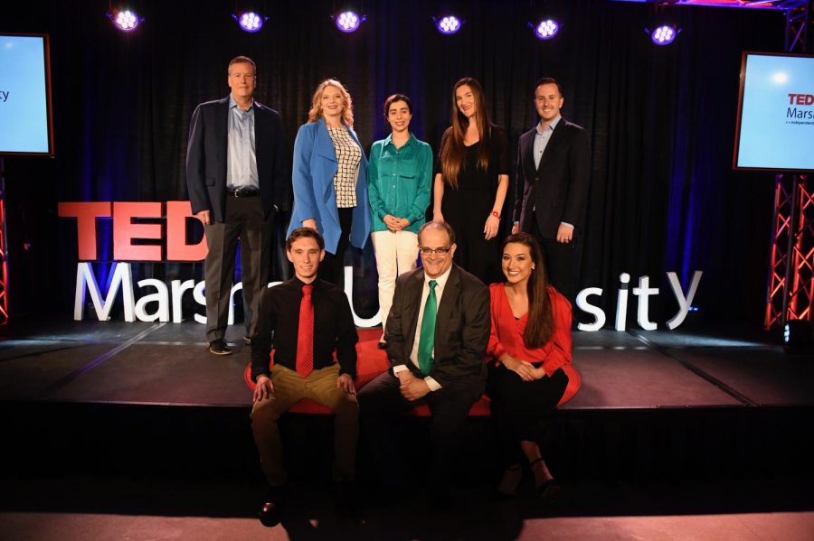 Speakers and Marshall faculty and students pose after last years first TEDxMarshallU event.
