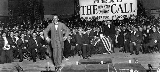 Eugene V. Debs, member of the Socialist Party of the USA and presidential candidate, speaks to members of the worker’s union on Aug. 17, 1912, at an unknown location in the USA.