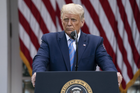 President Donald Trump speaks about coronavirus testing strategy, in the Rose Garden of the White House, Monday, Sept. 28, 2020.