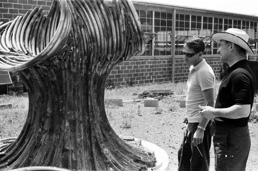 The memorial fountain, created by Harry Bertoia, honors the 75 lives that were lost.