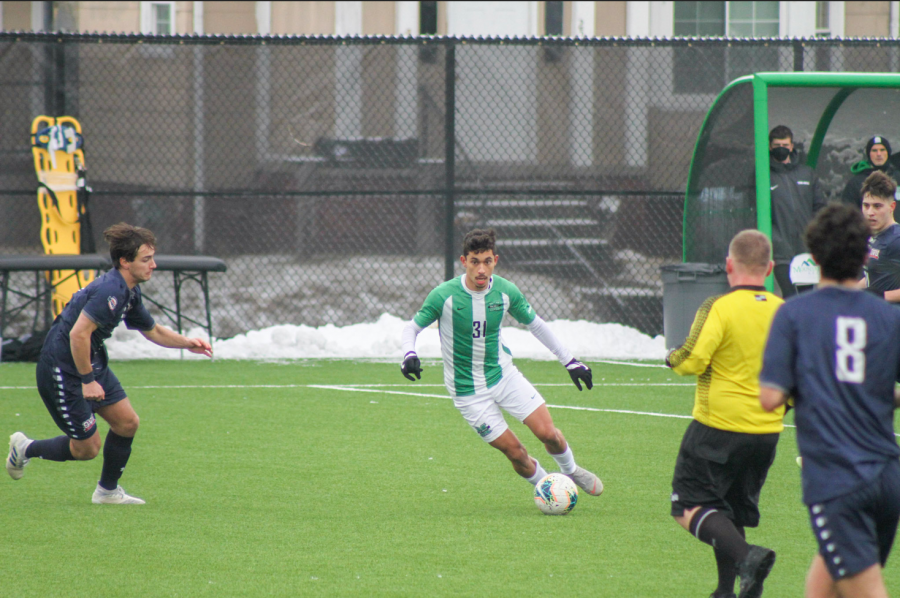 Junior forwad Victor Dias controls the ball against Ohio Valley on Satruday, Feb. 13.