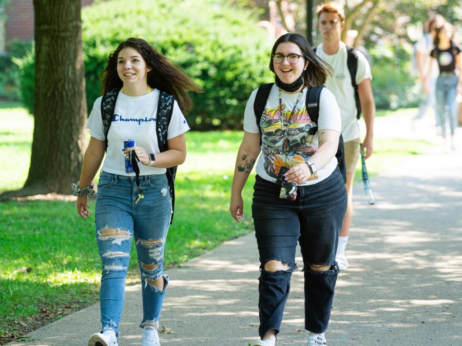 Students walk to classes on campus