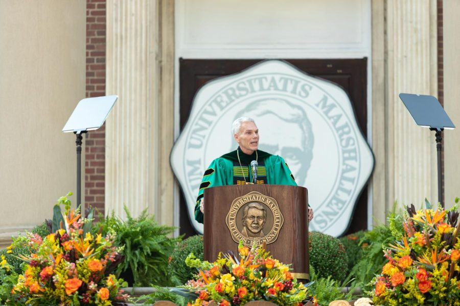 Brad D. Smith speaks at his investiture on Friday. 