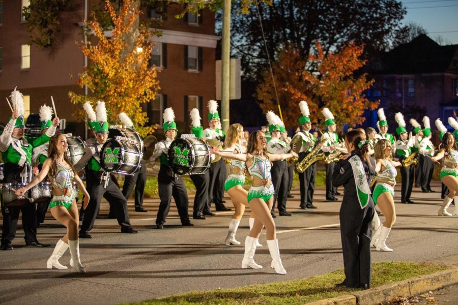 The Marching Thunder Band performing during the Homecoming Parade.