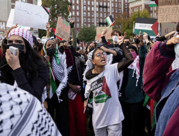 Palestinian supporters gather for a protest at Columbia University, Thursday, Oct. 12, 2023, in New York.