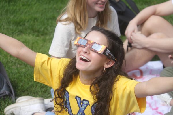 Students gathered on the Memorial Student Center Plaza and Buskirk Field to watch the Solar Eclipse on Monday, April 8.