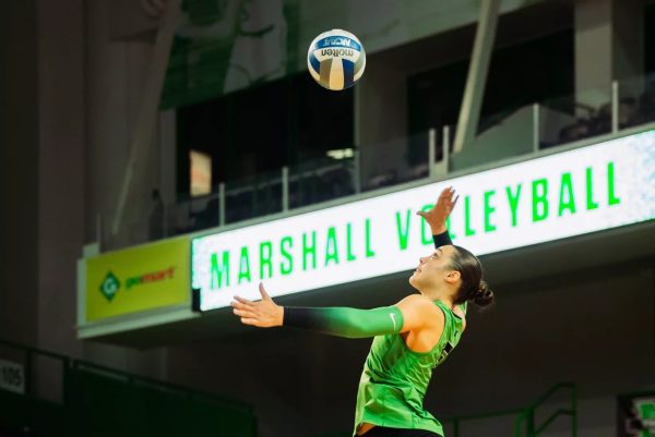 Ciccarelli focuses on the ball preparing to serve.