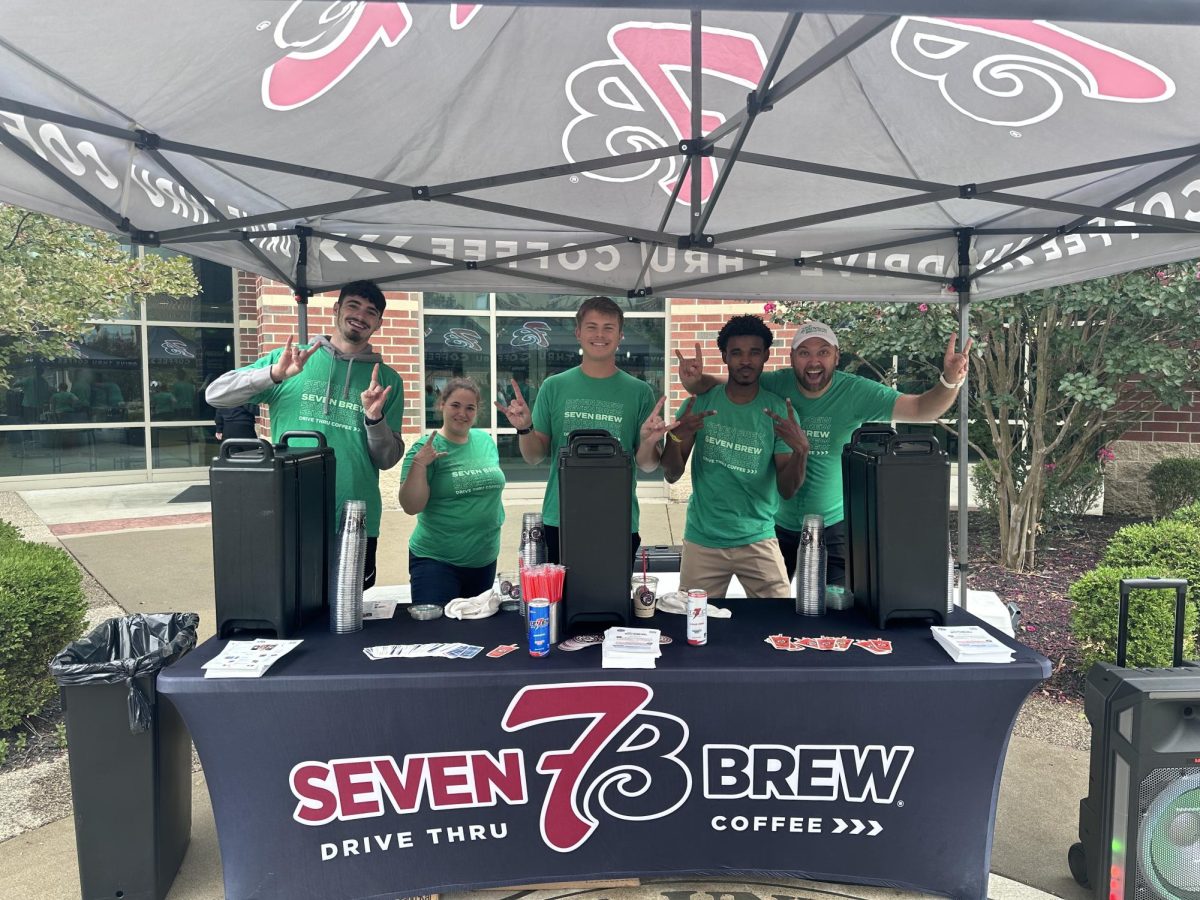 7 Brew employees served coffee outside of the Rec on Tuesday.