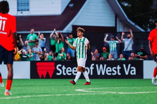 Stjernegaard walks across the field following his goal in the 18th minute of the Sept. 14 match against St. Johns University.