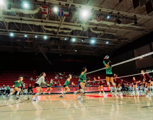 Brynn Brown sets the ball against Elon.