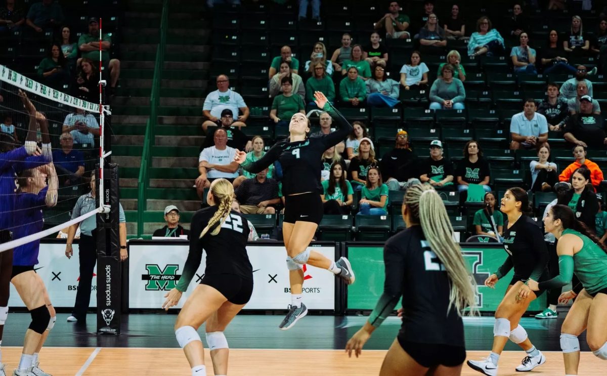 Teagan Melton prepares to return the ball over the net against the Dukes.