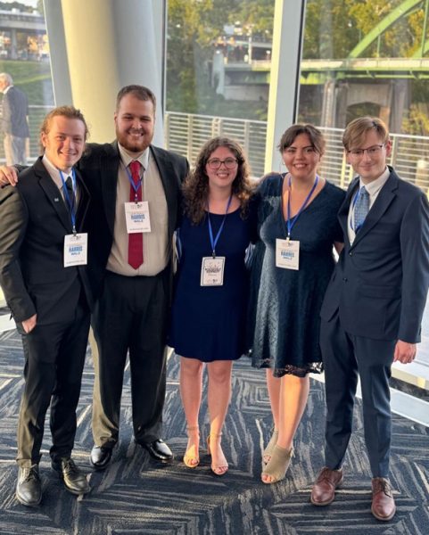 College Democrats members Owen Smith, Ashton Pack, Reagan Clagg, Abbi Carney, and Quinlin Sollars