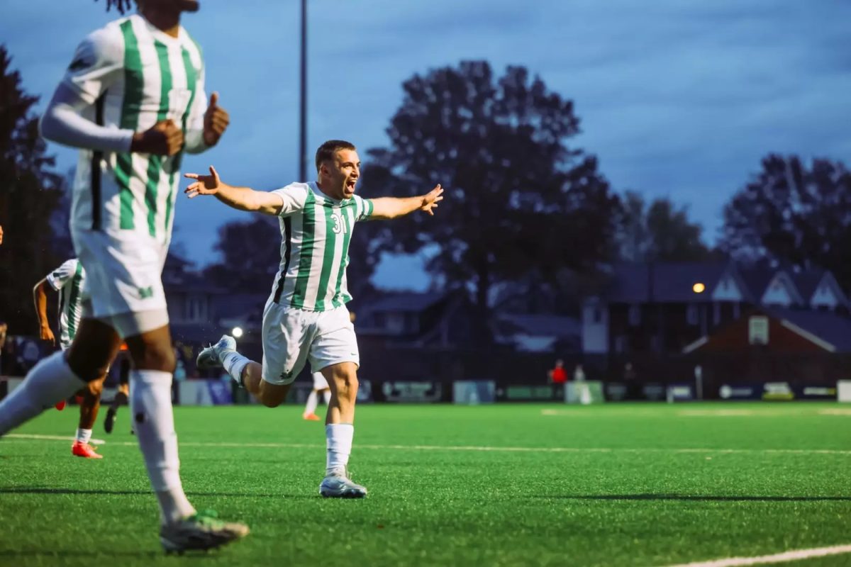 Rai Pinto celebrates following his goal against the Monarchs in the quarter-final matchup.