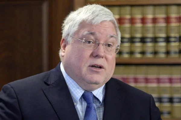 WV Attorney General Patrick Morrisey speaks during a news conference at the state Capitol, in Charleston, WV on May 4, 2023. 