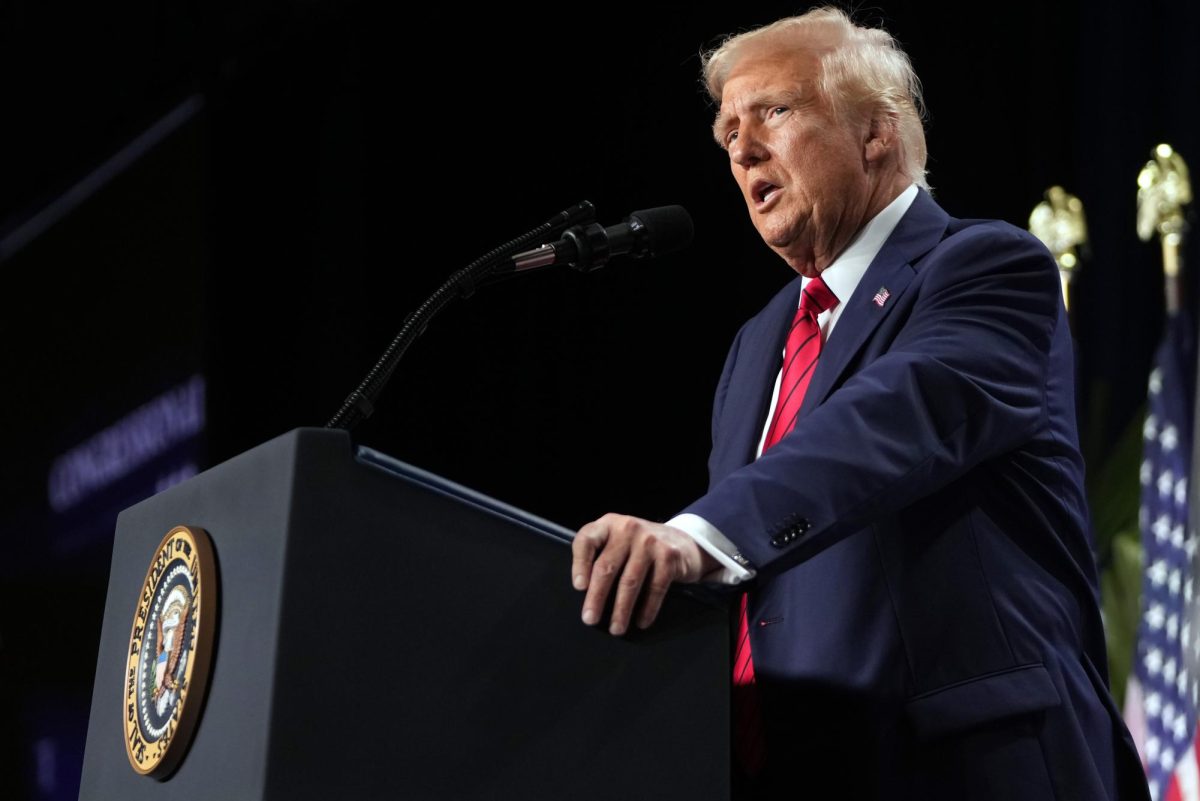 President Donald Trump speaks at the 2025 House Republican Members Conference Dinner at Trump National Doral Miami in Doral, Fla., Jan. 27, 2025.