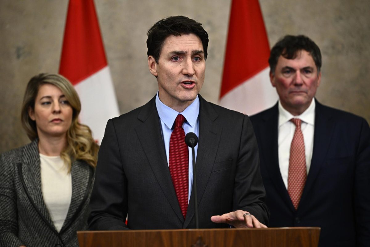 Canadian Prime Minister Justin Trudeau addresses media members after U.S. President Donald Trump signed an order to impose stiff tariffs on imports from Mexico, Canada and China, in Ottawa, Canada, Saturday, Feb. 1, 2025. Photo by Justin Tang/The Canadian Press via AP
