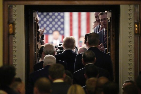 President Donald Trump arrives to address a joint session of Congress at the Capitol in Washington, Tuesday, March 4, 2025. (AP Photo/Ben Curtis)