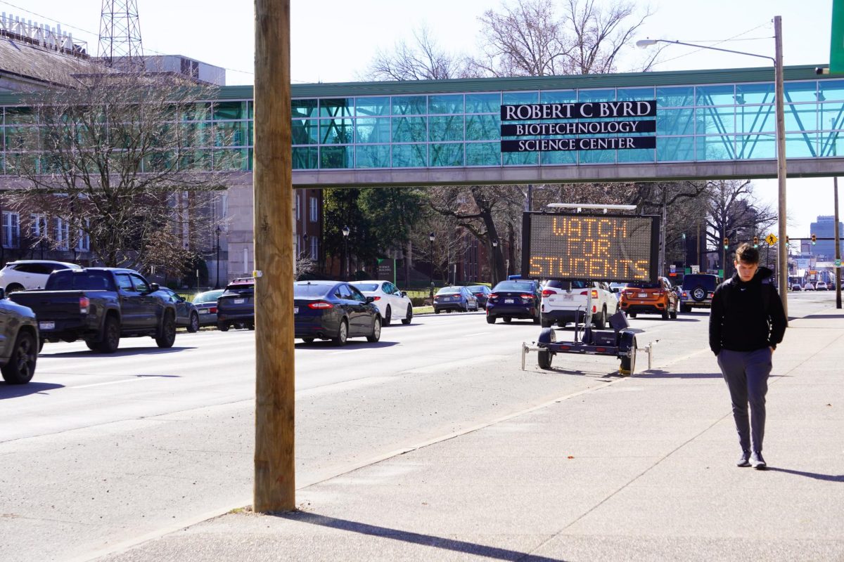 Speed trailer on 3rd Ave. capturing data and encouraging drivers to slow down (The Parthenon, Ella Bumgardner).
