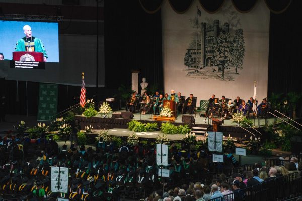 President Brad Smith addressed graduates, family and friends of Marshall at two ceremonies on Saturday, May 10. (Courtesy of Austin O'Connor)