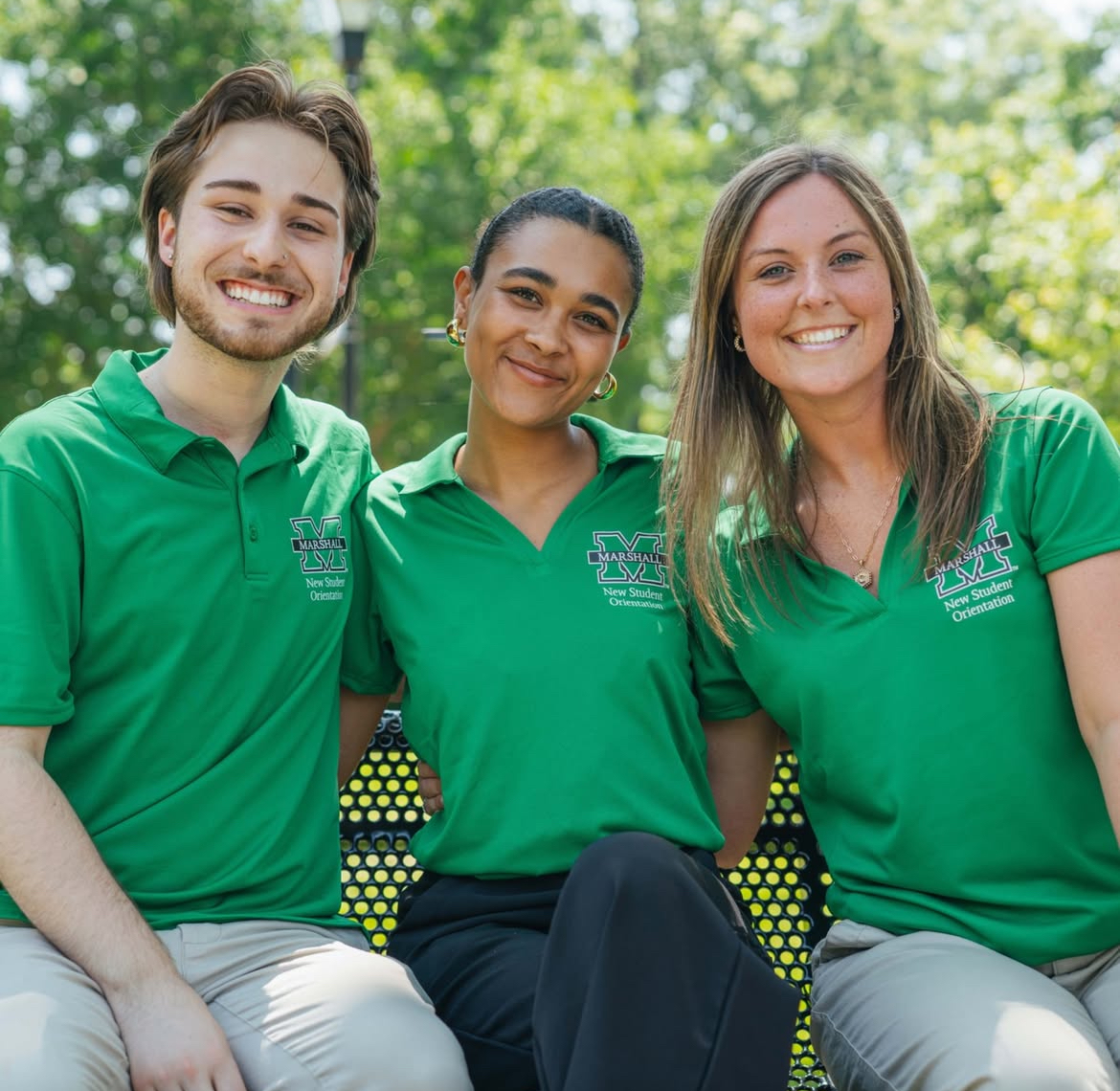 (L to R): Waylon Smith, Beyonce Carter and Caroline Powell can be found leading groups
through orientation this summer. (Courtesy of Marshall University)