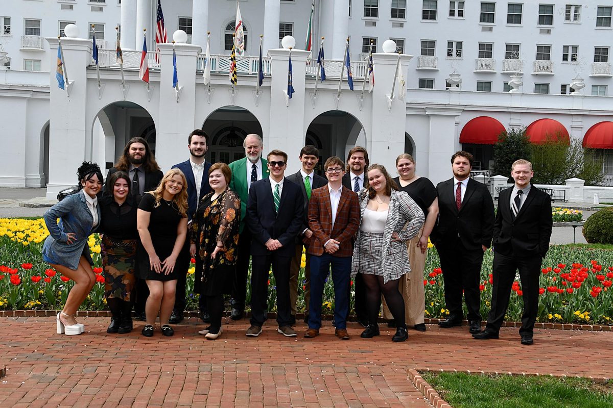 WMUL-FM staff and volunteers alongside faculty advisor Charles Bailey at the Virginias Associated Press Broadcasters award ceremony at the Greenbrier on April 5, 2025 (Courtesy of WMUL-FM)