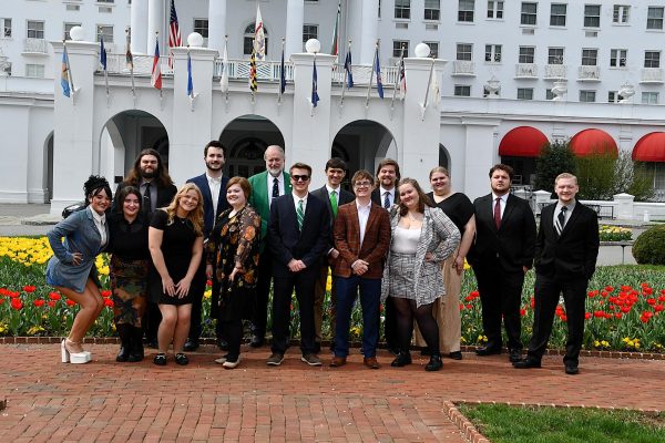 WMUL-FM staff and volunteers alongside faculty advisor Charles Bailey at the Virginias Associated Press Broadcasters award ceremony at the Greenbrier on April 5, 2025 (Courtesy of WMUL-FM)