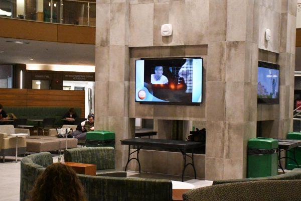 The Marshall Student Center often plays TV news broadcasts for passersby to watch.