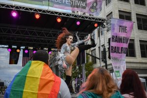 Local drag queen Crystal Q. Monroe performing at the Huntington Pride Festival on Saturday, October 25.