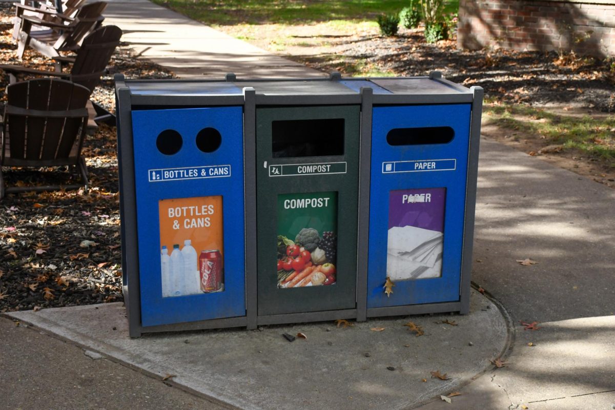 Campus is littered with recycling bins for students to sort their waste.