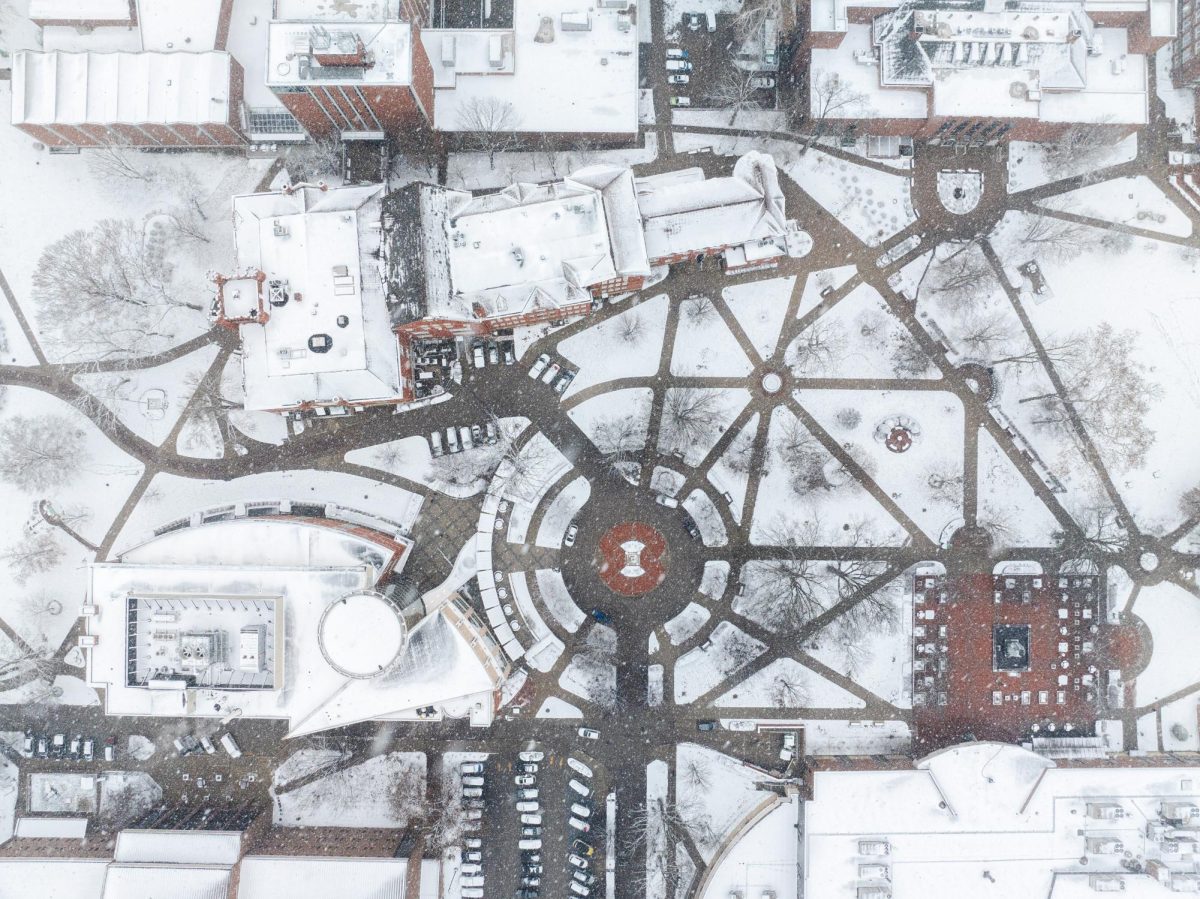 Action slowed down at Marshall as snow covered campus in late January. (Courtesy of Brock Burwell, Marshall University)